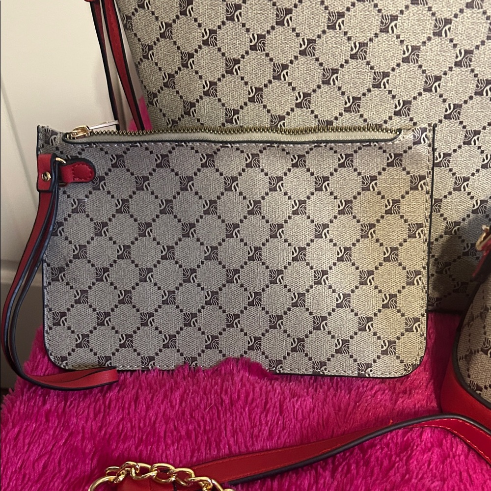 Bagallini | NWOT | Elegant Tan and Red Tote Bag Set - Picture 3 of 4